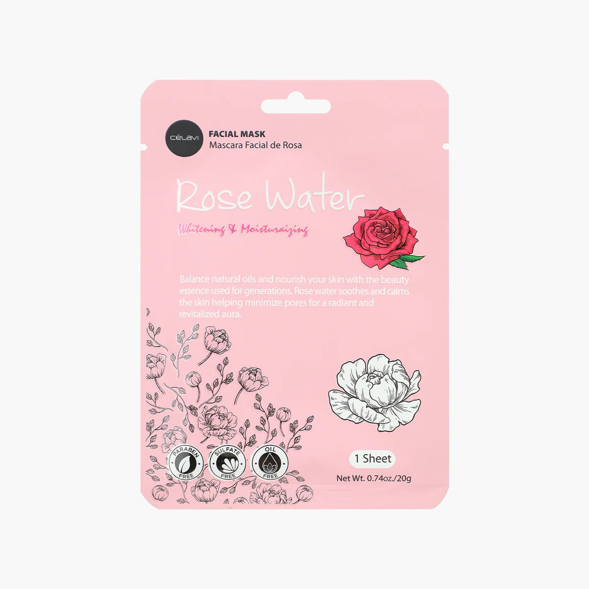 CELAVI ROSE WATER FACIAL MASK single MK021