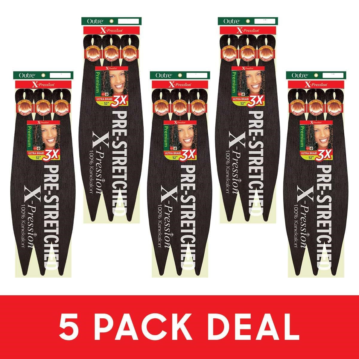 5 PACK X-PRESSION 52" 1B PRE-STRETCHED BRAIDS 3X