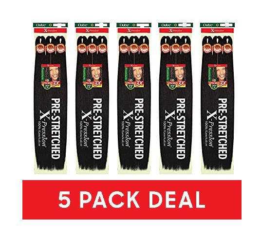 5 PACK X-PRESSION 72" 1 PRE-STRETCHED BRAIDS 3X