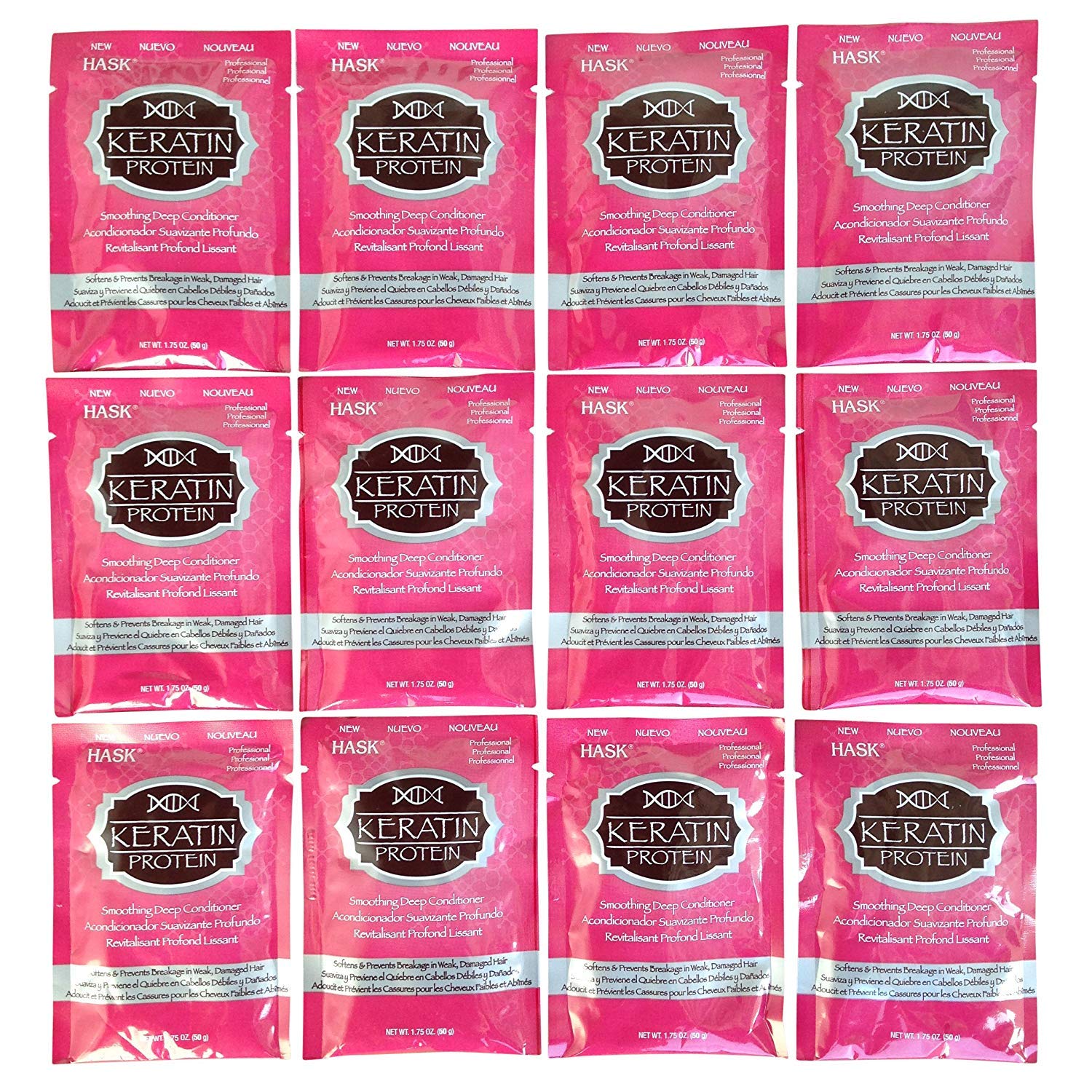 12 PACK HASK KERATIN TREAT PACK (SMOOTHING DEEP CONDITIONER) 1.75OZ (12 PACKS)