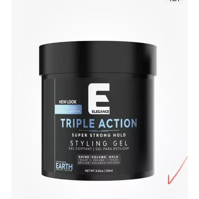 3 PACK E ELEGANCE HAIR GEL TRIPLE ACTION EARTH 8.5OZ