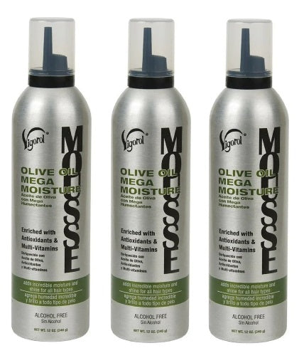 3 Pack Vigorol Olive Oil Mega Moisture Mousse 12 oz