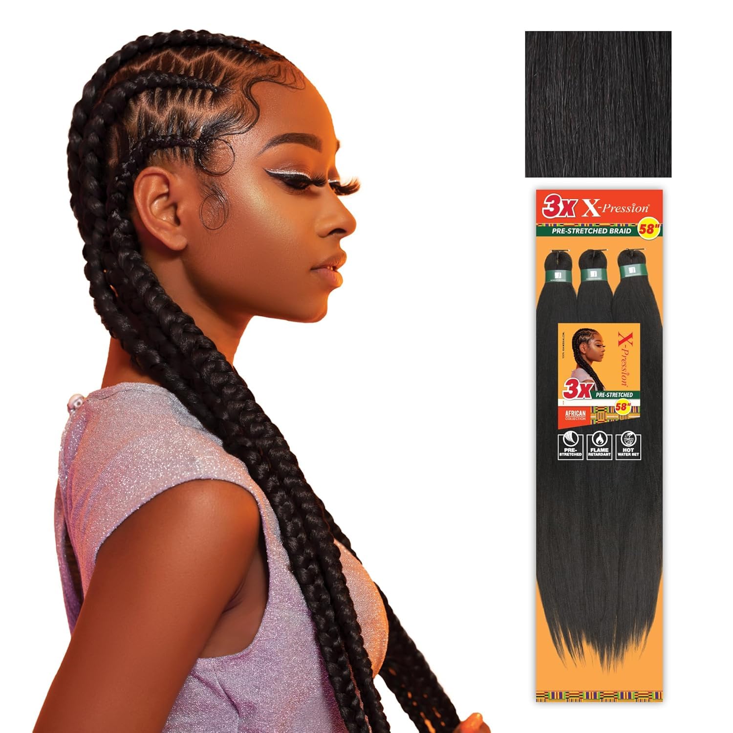 5 PACK SB 3X X-PRESSION PRE-STRETCHED BRAID 58" 1B