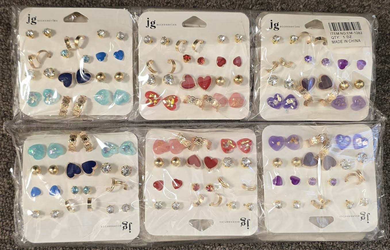 EM-1282 HEART/STUDS/HOOPS EARRING SET (1DZ)