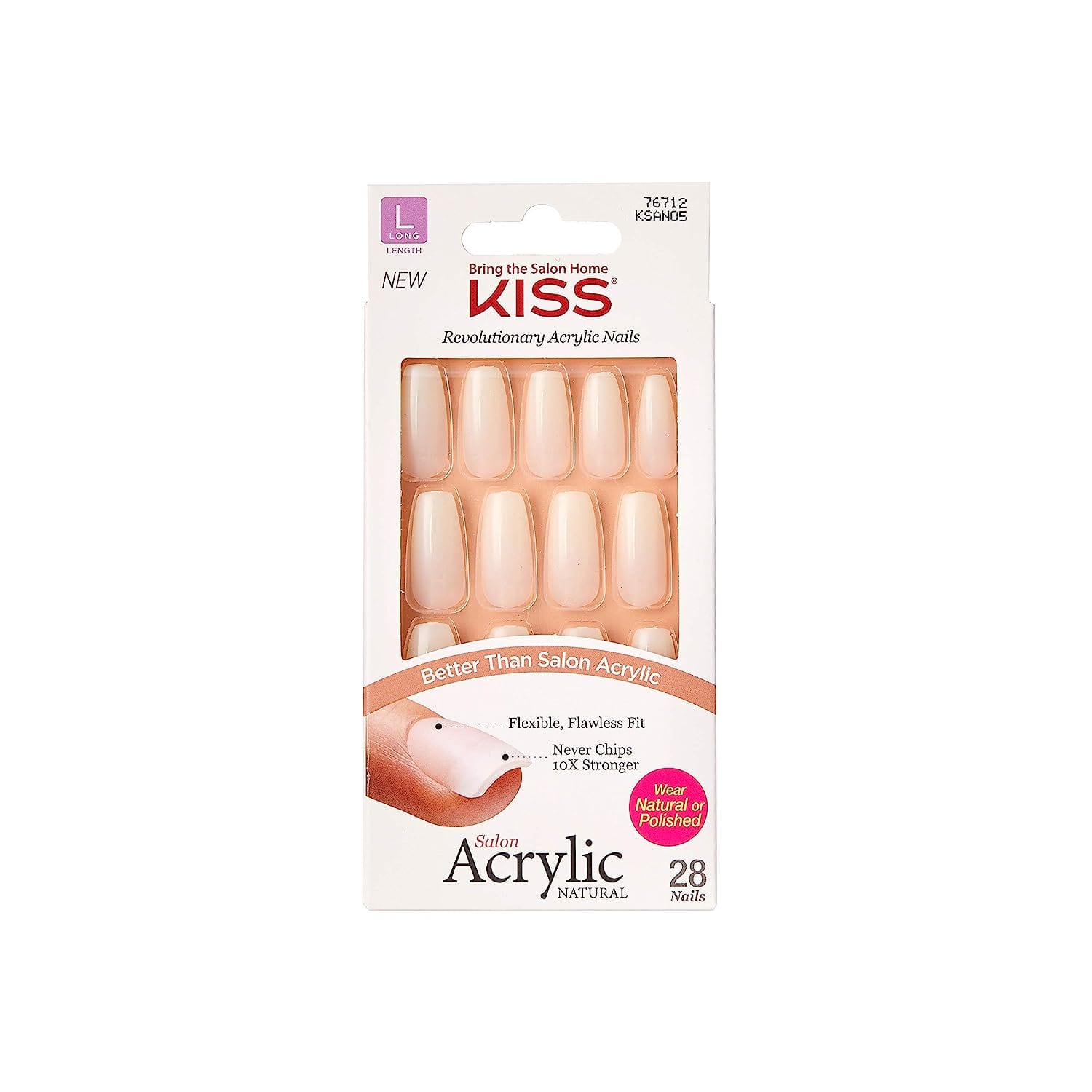 Kiss Salon Acrylic Natural Coffin Long Nails 28 CT – KSAN05